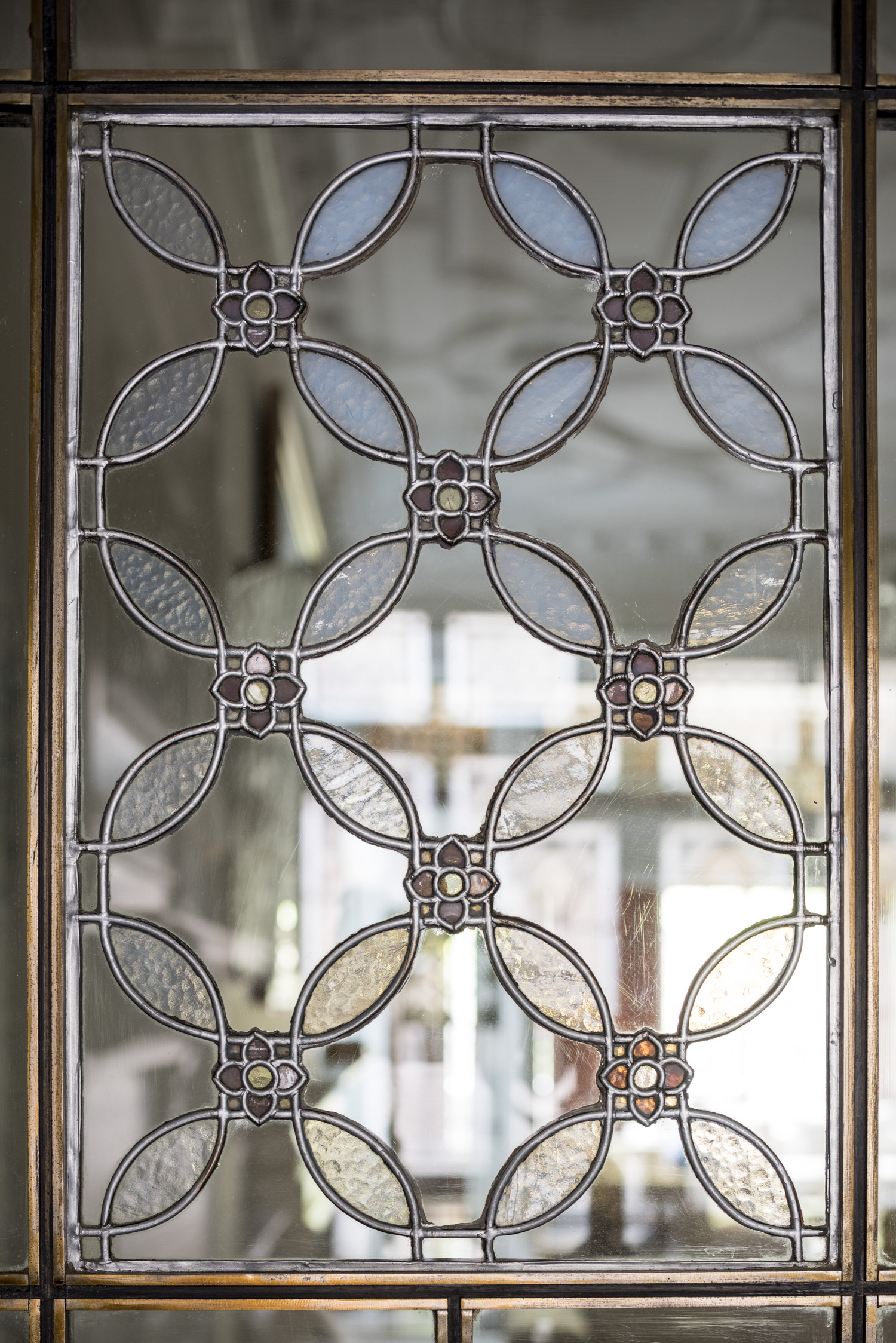 Restored historic stained glass window pane.